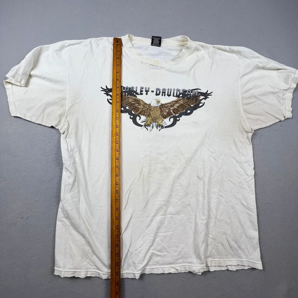 Harley Davidson T-Shirt Mens 2XL White Eagle Glendale CA Thrashed Biker Vintage